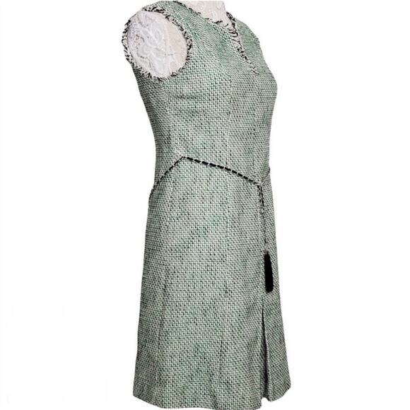 Karl Lagerfeld Green Tweed Fringe Sheath Dress Sz 12 - Picture 5 of 16